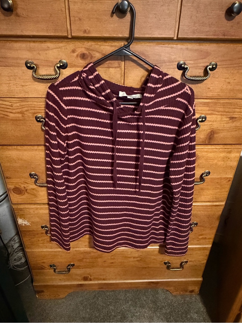 LOFT Maroon & Pink Striped Hoodie Sweater